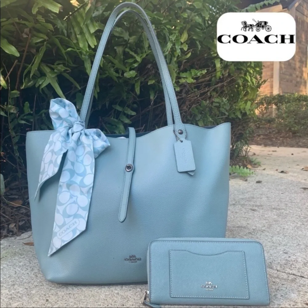Coach Sky Chambray Blue Market Tote and Wallet Set